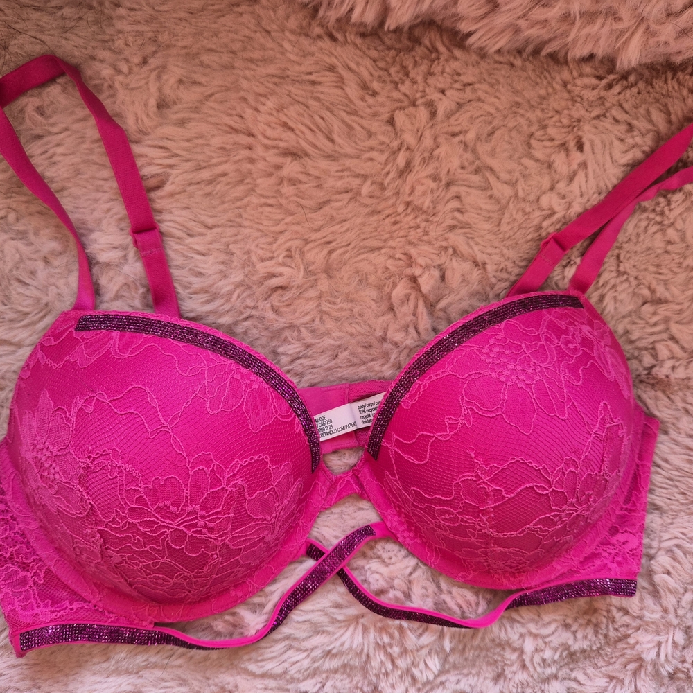 Victoria's Secret Hot Pink Lace Push-Up Bra
